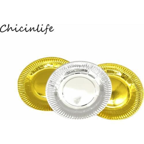 Chicinlife 10pcs/lot 7inch Gold/Silver Paper Plates Wedding Birthday Christmas Party Supplies Disposable Plate New Year Supplies