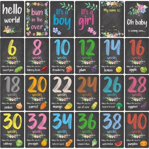 D0AF 24 Sheets Milestone Photo Sharing Cards Floral Baby Age Cards Newborn Photography Props Memorial Shower Gifts