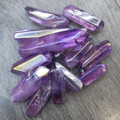 Electroplated Purple Titanium Aura Lemurian Crystal Wand Point Healing Crystal Stone Decor Natural Quartz Crystals