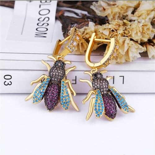 JUWANG New Fashion Women Drop Earrings Jewelry AAA Cubic Zircon Luxury Colorful Bee Dangle Earrings For Wife Friends Gifts