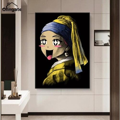 Pearl Girls Canvas Paintings Famous Artwork Funny Girl Poster and Prints Wall Art Retro Pictures for Home Living Room Decor