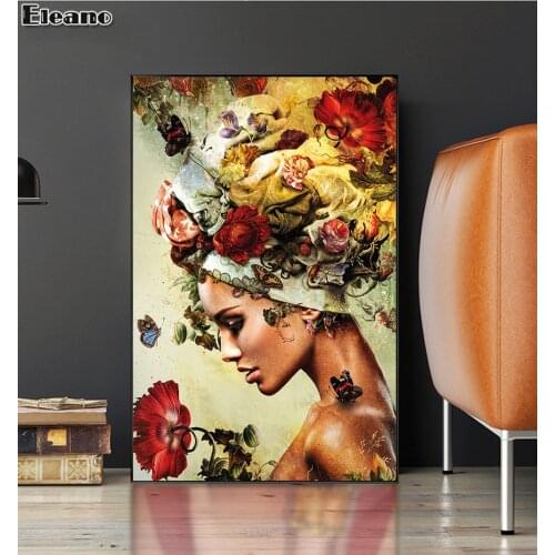 Red and Yellow Canvas Print Flower Woman Poster Luxury Scandinavian Painting Creativity Living Room Wall Art Home Decor Painting