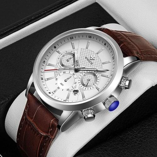 WWOOR 2021 Top Brand Luxury Classic Leather Men Watch Business Quartz Calendar Chronograph Waterproof Wristwatches Reloj Hombres