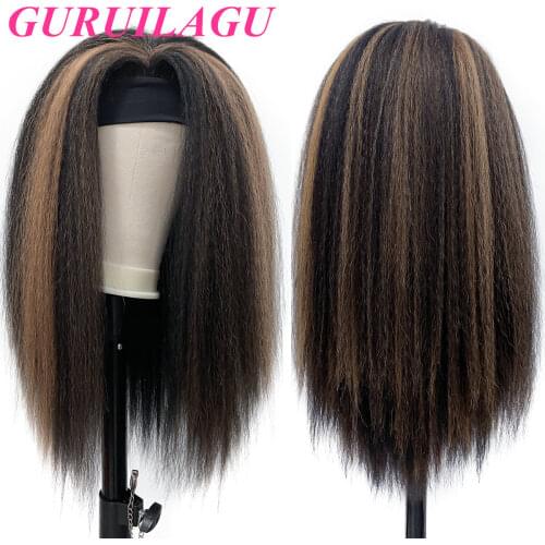 GURUILAGU Kinky Straight Wigs for Black Women Orange/Black/Bug/#4 Headband Wig Long Natural Synthetic Wig Cosplay Wigs Women