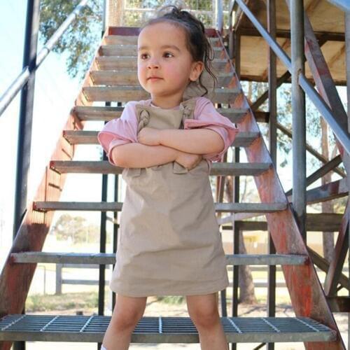 Casual summer little girls dress khaki strap suspender kids dresses for girls clothing toddler bebe vestidos