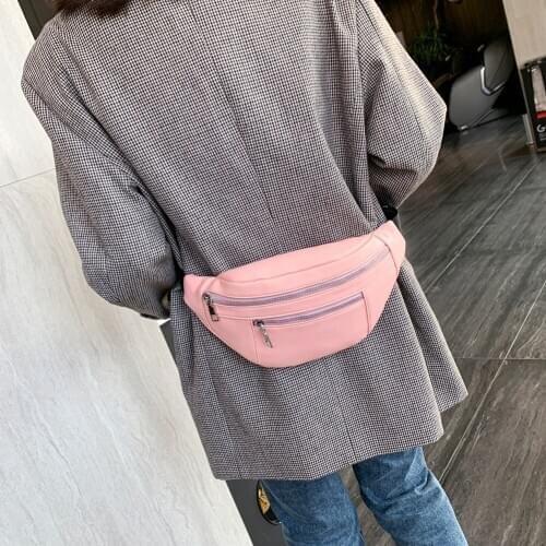 Fanny Ladies Waist Bag Solid Colour Shoulder Crossbody Bags Chest Belt Pouch Zipper PU Packs for Outdoor Travelling