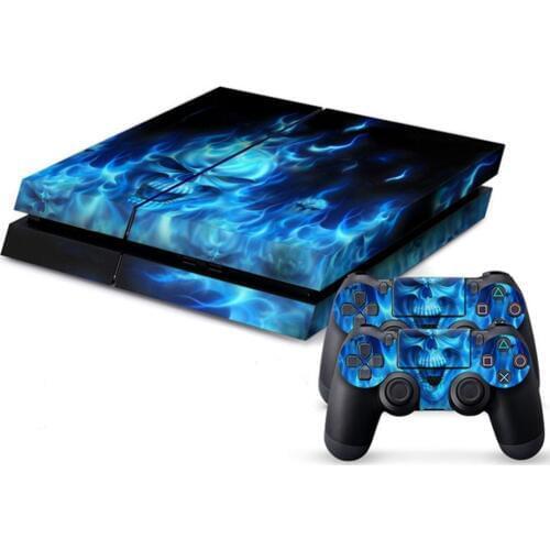 Fire Skull Vinyl Decal Waterproof Sticker for PS4 for Sony PlayStation 4 Protector Cover +2 Stickers for PS4 Controller Gamepad