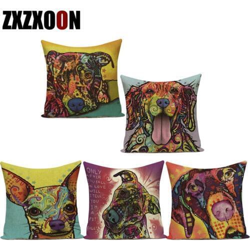 Lovely Shabby Chic Animals Dog Pets Decorative Pillows Case Cotton Linen Sofa Home Capa De Almofadas Pillowcase