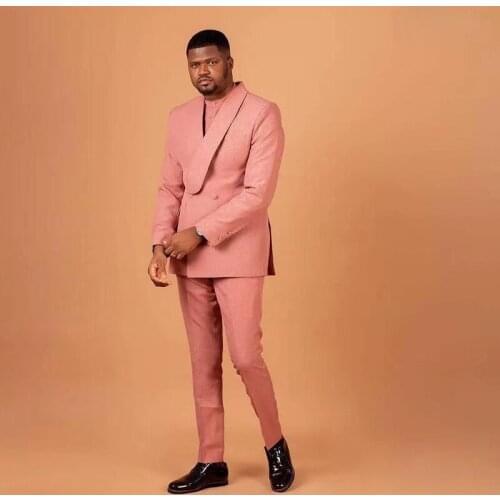 Pink Slim Fit Mens Tuxedos Double Breast Shawl Lapel Prom Suits Custom Made Jacket Pants Business Cloth
