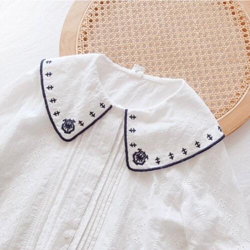 Lamtrip Navy Style Embroidery Preppy Peter Pan Collar Long Sleeve Shirt Blouse Student