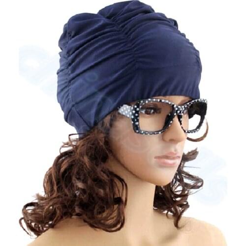 Sexy Lady Womens Girls Long Hair Swim Cap Stretch Hat Drape Bathing Swimming Cap Drape Stretch Sports Seaside Fold Swim hat