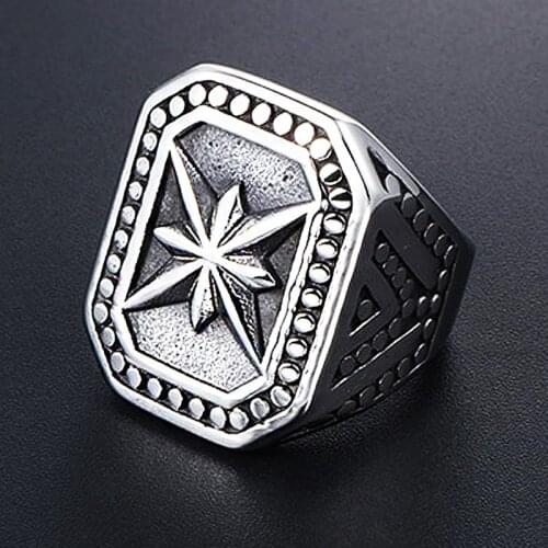 Vintage Heavy Metal North Star Signet Ring Men 316L Stainless Steel Punk Biker Ring Male Riding Motorcycle Jewelry Dropshipping