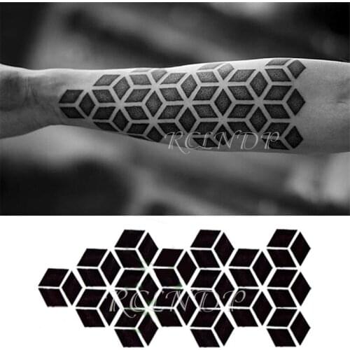 Waterproof Temporary Tattoo Sticker cube combination graphics black Fake Tatto Flash Tatoo big size tattoos for Girl Women Men