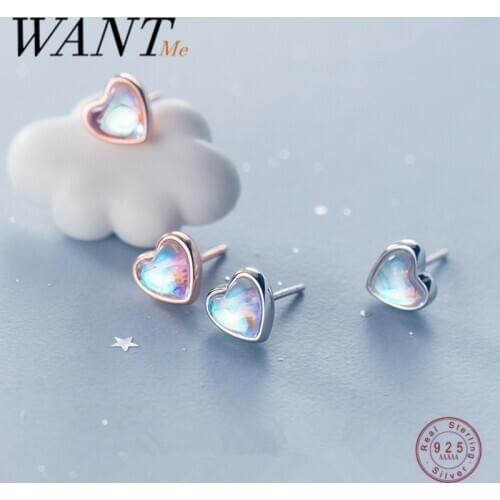 WANTME Real 925 Sterling Silver Minimalism Pave Zircon Love Heart Stud Earrings for Women Fashion Korean Chic Party Jewelry Gift