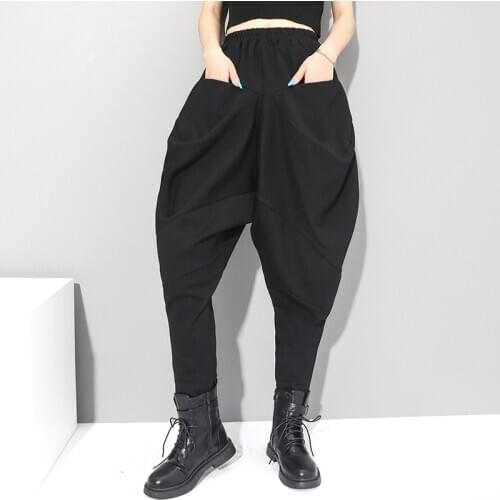 Johnature New Fashion Casual Harem Loose Women Pants 2021 Autumn Winter Solid Color Pockets Full Length Female Pants