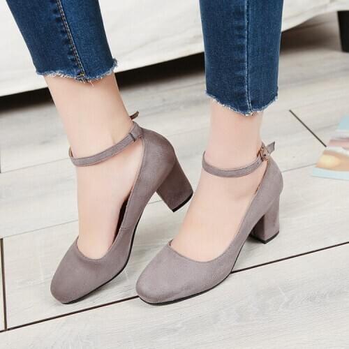 Big Size Ladies High Heels Women Shoes Woman Pumps One-word strap buckle solid-color thick-heeled single shoes