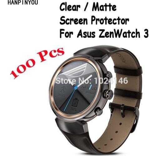 100 Pcs/Lot For Asus ZenWatch 3 ZenWatch3 HD Clear / Anti-Glare Matte Screen Protector Protective Film Guard With Cleaning Cloth