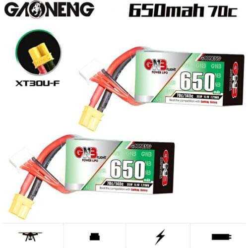 2PCS Gaoneng GNB 3S 650mAh 11.1V 70C/140C Lipo Battery with XT30 Plug for FPV Racing Drone 4 axis UAV RC Quadcopter RC Drone