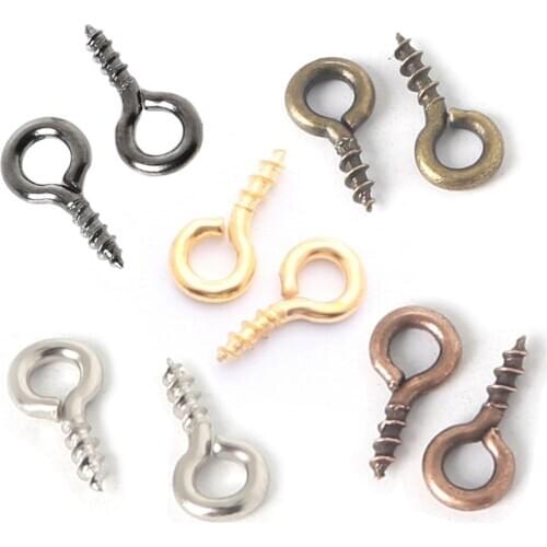 200pcs 4x9mm Tiny Eye Screw Nail Pins Bails Metal Top Drill Hook Loop Conectors for DIY Pendant - Gold Silver Black Bronze