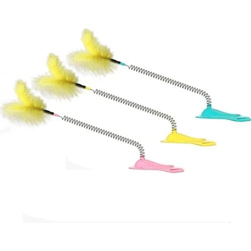 2021 Spring Funny Cat Toys Elastic Feather False Mouse Sucker Toy Cat Spring Feather Funny Cats Stick Human Pet Interactive Toys