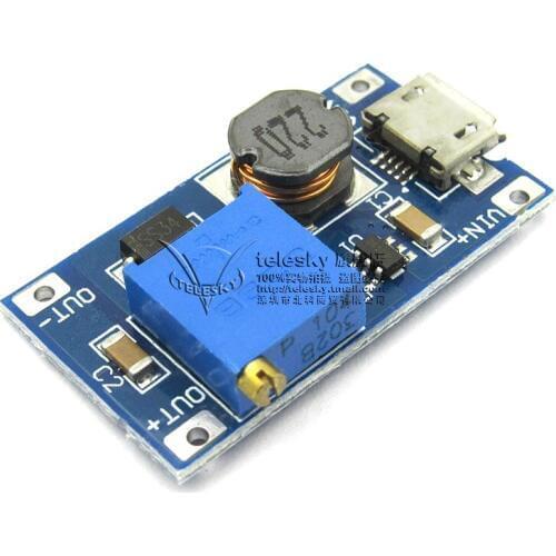 2aDC-DC adjustable boost regulator power supply module board 2577 wide voltage input 2/24V liter 5/9/12/28V