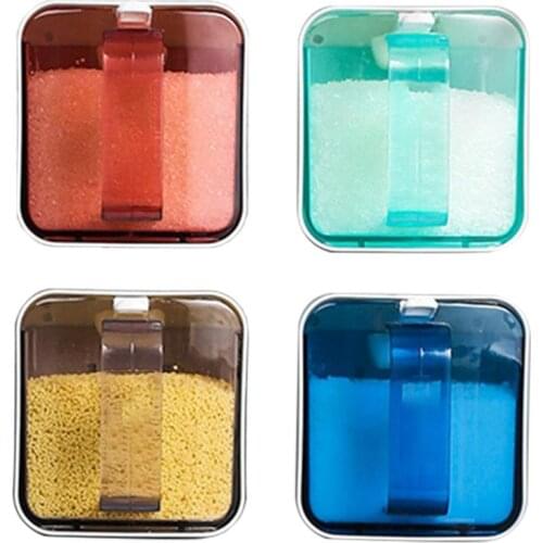 4pcs Spice Jar Set Plastic Wall Mounted Seasoning Box Spice Container Condiment Jar Kitchen Tools Multicolor