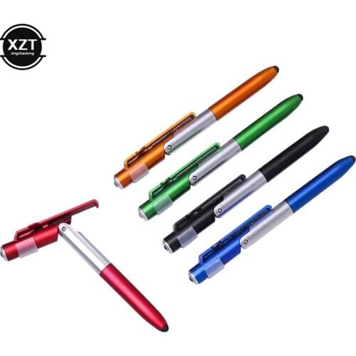 4 in 1 Folding Ballpoint Pen Screen Stylus Touch Universal Mini Multi-function Capacitive Pen with LED for Tablet phone Stand