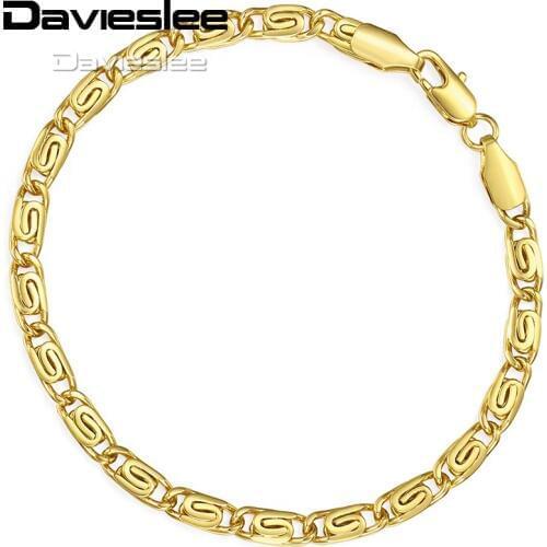 Davieslee Mens Womens Chain Yellow White Rose Gold Filled Bracelet Vintage Snail Link Wholesale Jewelry 5mm LGB179