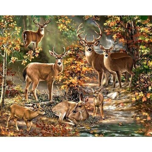Diamond Painting Deer Landscape Garden Birch Forest Painting DIY 3D Diamond Embroidery Seven Deer Animal Nature Mosaic Drawings