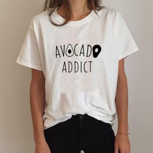 Avocado addict top tees Womens Short sleeve O neck Tshirt 100% Cotton Funny Cute Letter print Graphic T-shirts For Ladies