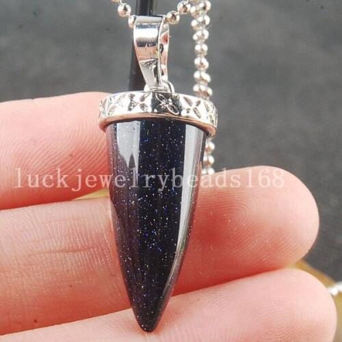 Free Shipping Women Fashion Jewelry New Fashion Blue Goldstone Art Pendant with Chain C3543