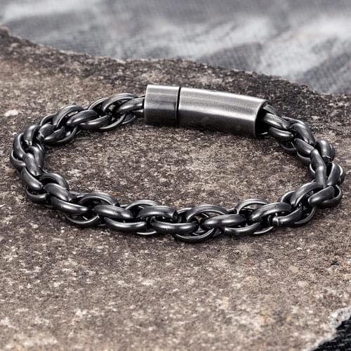 MKENDN 8MM Cuban Link Chain Bracelet Men Vintage oxidized black Stainless Steel Fashion Male Bracelets Punk Rock Biker Jewelry
