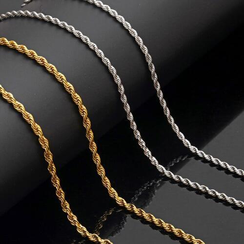 Men Hip Hop Stainless Steel Rope Chain Necklaces Wholesale 10pcs/lot Mens 3mm Rope Chain Jewelry