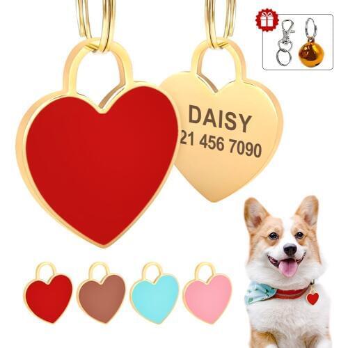 Heart Shape Dog ID Tag Personalized Dogs Cats Nameplate Tags Anti-lost Engraved Name Plate Free Gift Dog Accessories