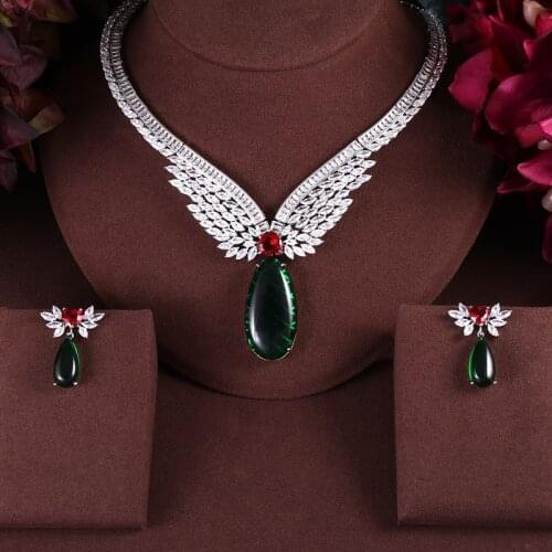 Janeklly trendy Wedding Necklace Earrings For Women Accessories Full Cubic Zirconia Bridal Jewelry Sets pendientes mujer moda