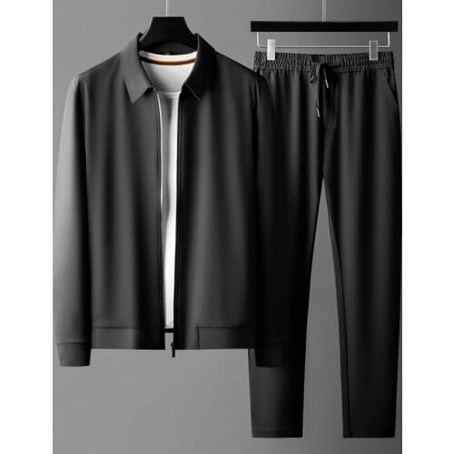 Classic Spring And Autumn Mens Suits 2 Pieces Luxury Solid Color Zipper Casual Sport Male Sets Slim Fit Mens Jackets And Coats