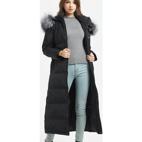 Maomoakong2020 fashion winter jacket Leather natural fox big fur collar White duck down thick warm Super long coat park pike