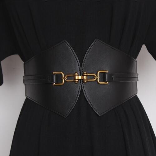 Fashion designer Leather wide belt Women Big Belts elastic Cummerbunds vintage Black Brown Waist corset belt For Dress