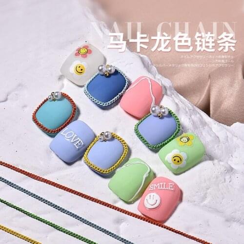 New nail art accessories Macaron two-tone net red new gold and silver chain metal color pearl nail art accessories