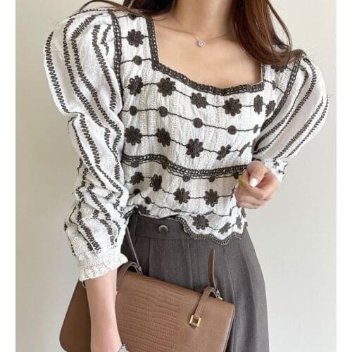 New Embroidery Lace Transparent Womens Blouses Summer Tops Femme Casual Women Shirt Long Sleeve Girls Blouse Plus Size Blusas