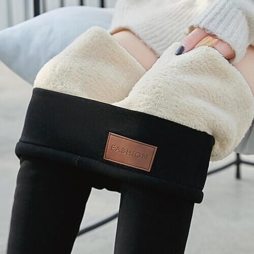 Solid Warm Winter Trousers Tight Thick Velvet Elastic Wool Women Cashmere Casual Solid Trousers Leggings Female Sport Pants