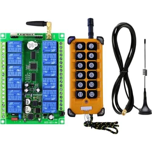 3000m Industrial DC 12V 24V 36V 48V 12CH RF Wireless Remote Control Overhead travelling crane System Receiver Suckers antenna