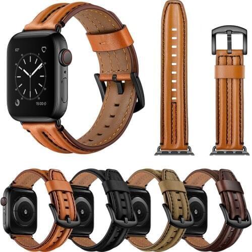 Newest Double dragon-bone genuine cow leather strap for apple watch 1 2 3 4 5 iwatch 40mm 44mm band watchbands
