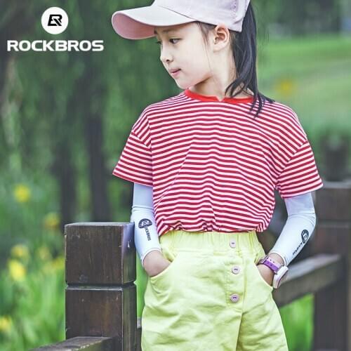 ROCKBROS Children Ice Silk Arm Sleeves Sunscreen Summer Fabric Quick Dry Cycling Arm Sleeves Outdoor Sports Elbow Pad Running