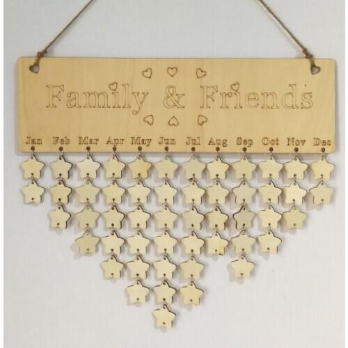 Family and Friends Birthday Board DIY Wooden Reminder Calendar Wall Hanging Plaque Signs Crafts Home Party Celebration Decor