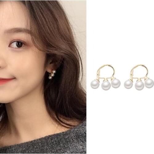 Ex632 Korean fashion simple personality temperament three pearl studs earrings 2021 trend Womens Jewelry