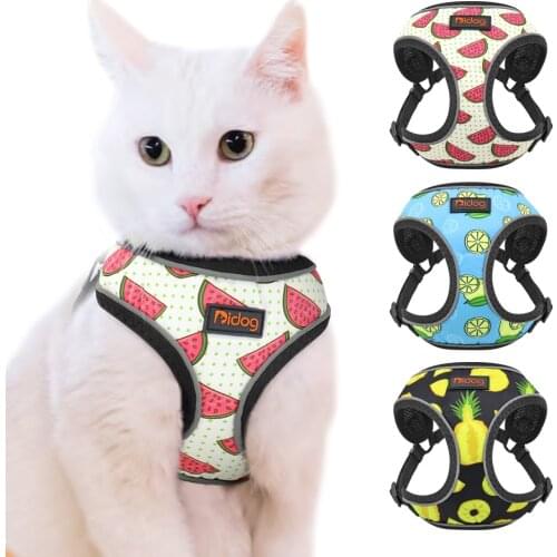 Mesh Nylon Cat Harness Reflective Kitten Dog Vest Harnesses Small Dogs Cats Printed Harness Vests Chihuahua Yorkshire