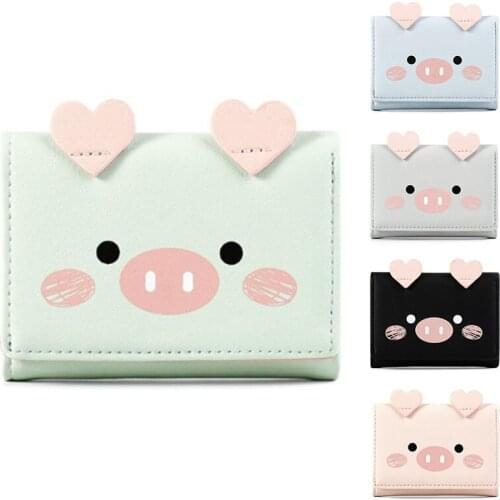 Cute Pig Women PU Leather Standard Short Wallet Girls Coin Purse Key Wallet For Female Daily Clutch Purse