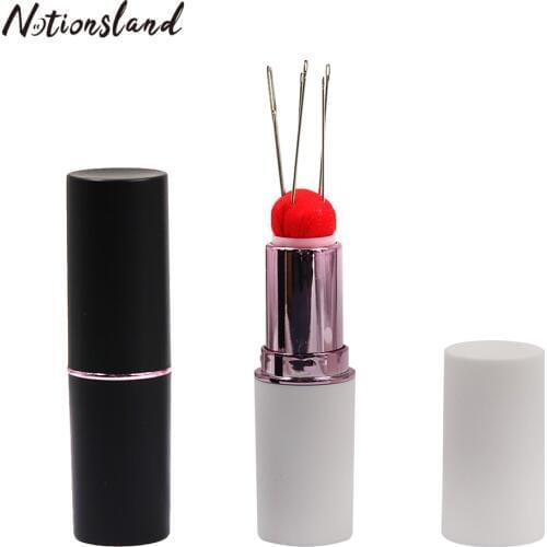 1Pc New Lipstick Shaped DIY Craft Needles Pin Cushion with 5pcs Free Needles Rotatable Sewing Pincushion Sewing Tool Accessories