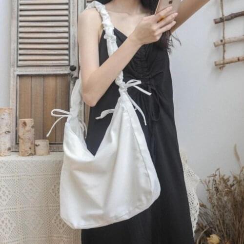 Womens Bag Korean Art Canvas Bag Drawstring Wide Shoulder Strap Messenger Bag Female Student Shoulder School Bag